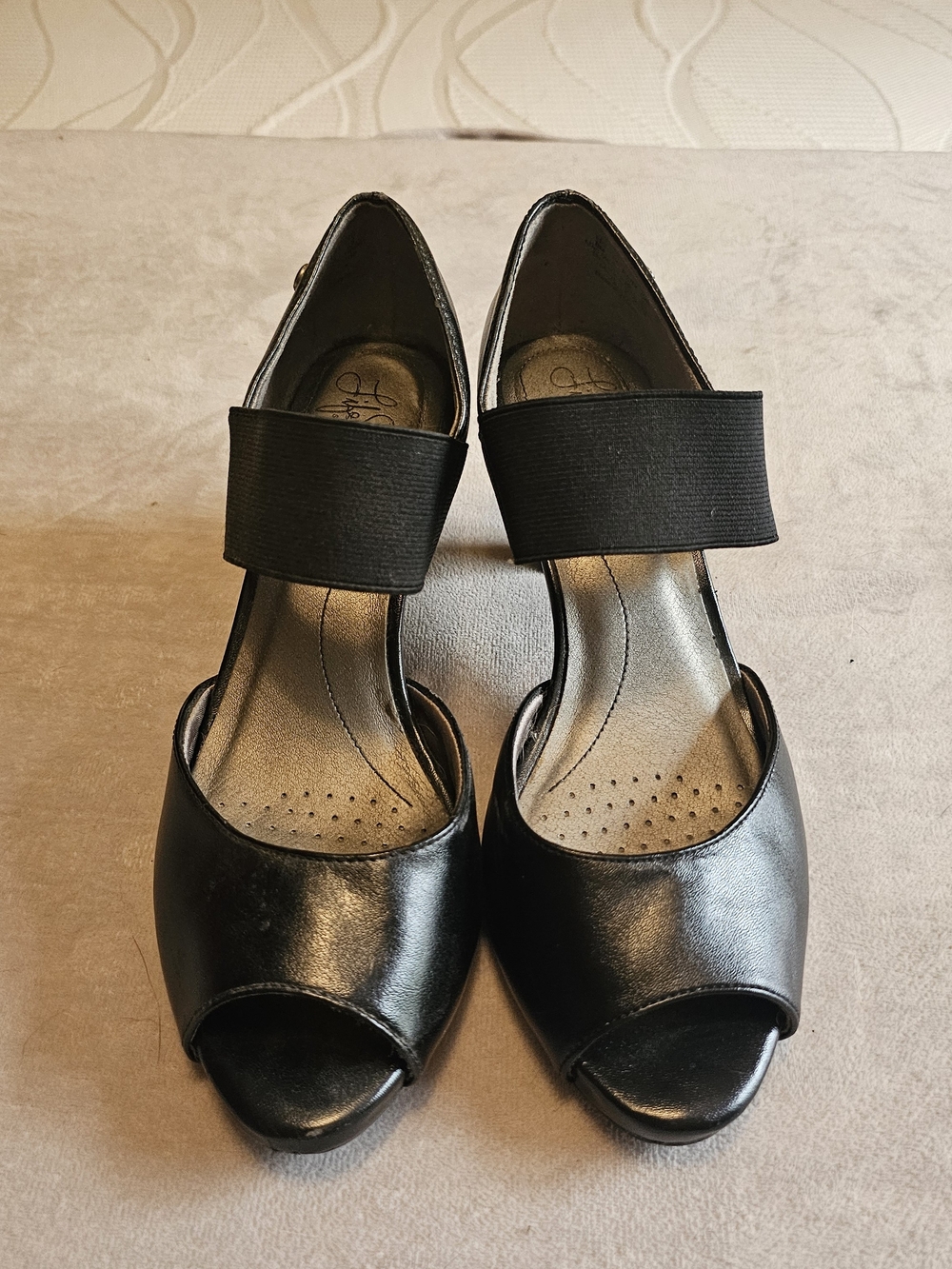 Life Stride Black Peep-Toe Elastic Band Heels
